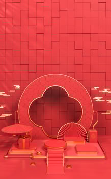 Empty showcase stage, Chinese style, 3d rendering. photo