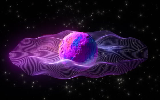 Colorful sphere with starry sky background, 3d rendering. photo