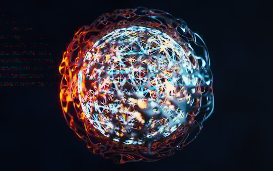 Biochemistry sphere with digital mesh lines, 3d rendering. photo