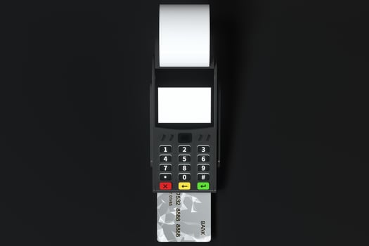Swiping the POS machine, black background, 3d rendering. photo