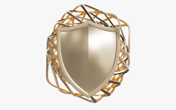 Shield and geometric figure, 3d rendering. photo