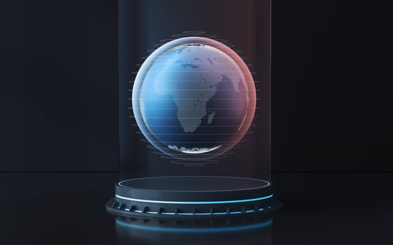 Earth on the stage in the room, 3d rendering. photo