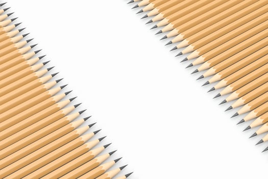 Pencils in a row with white background, 3d rendering. photo