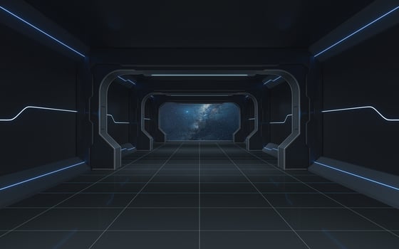 Tunnel of the future, futuristic room, 3d rendering. photo