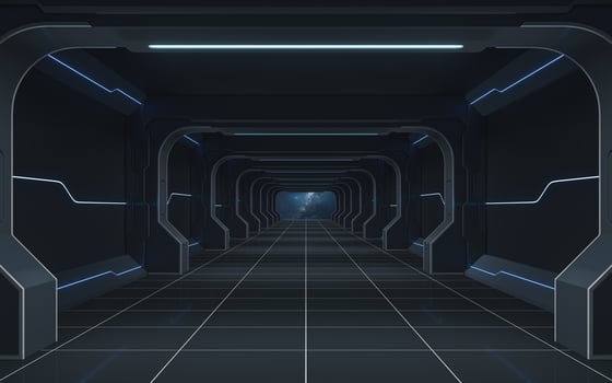 Futuristic tunnel and empty room, 3d rendering. photo