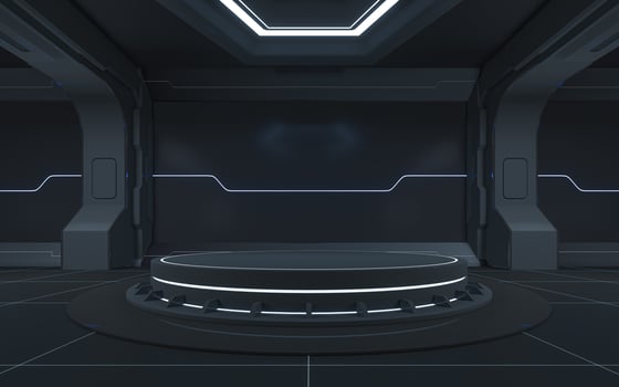 Futuristic tunnel and empty stage, 3d rendering. photo