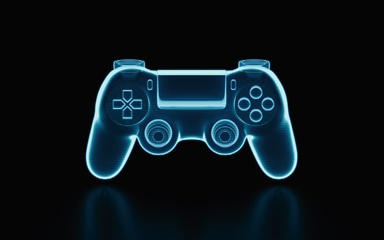Holographic image of gamepad, futuristic element, 3d rendering. photo