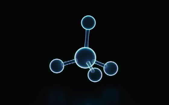 Holographic image of molecule, futuristic element, 3d rendering. photo