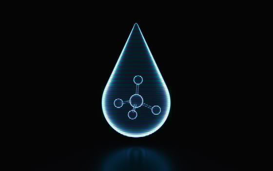 Holographic image of molecule, futuristic element, 3d rendering. photo