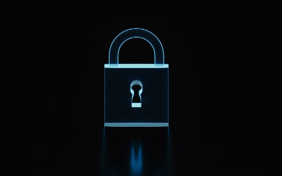 Holographic image of a lock, futuristic element, 3d rendering. photo