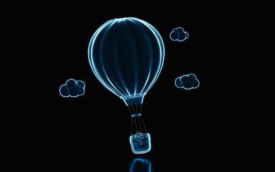 Holographic image of a hot air balloon, futuristic element, 3d rendering. photo