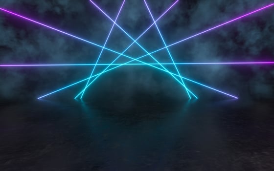 Glowing neon lines in the dark basement, 3d rendering. photo
