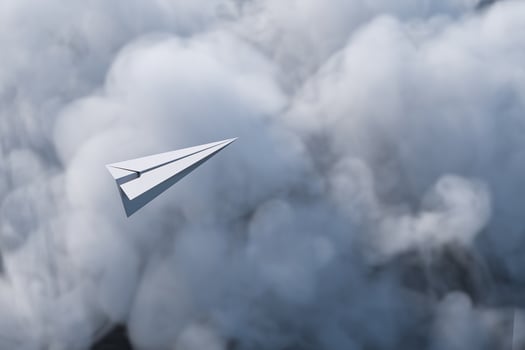 Paper plane fly over the cloud, 3d rendering photo