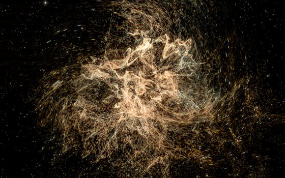 Glowing particles with wavy pattern, magical galaxy, 3d rendering. photo