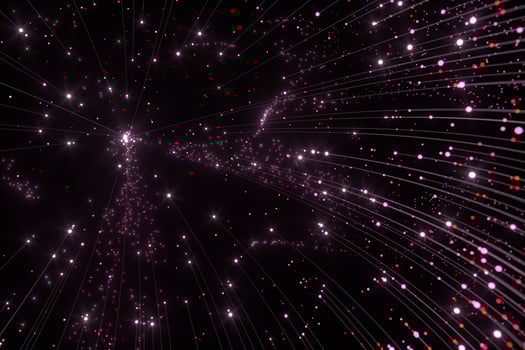 Glowing pink particles with trails, 3d rendering. photo