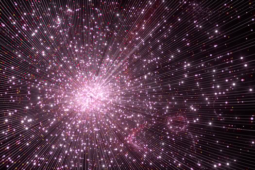 Glowing pink particles with trails, 3d rendering. photo