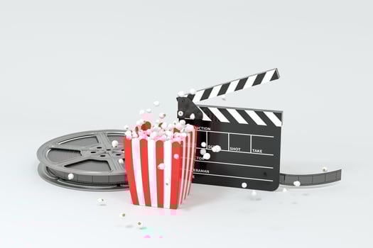 Scattered popcorn, sweet food, 3d rendering. photo