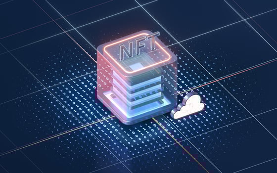 NFT nonfungible tokens concept with dark background, 3d rendering. photo
