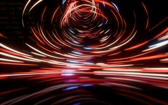 Glowing round illuminated lines with motion blur, 3d rendering. photo