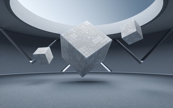 Cubes in a round room, 3d rendering. photo