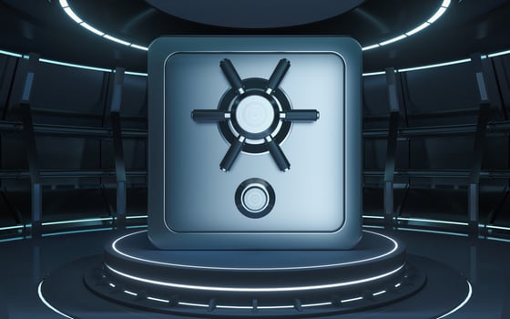 Safe box in the futuristic room, 3d rendering. photo