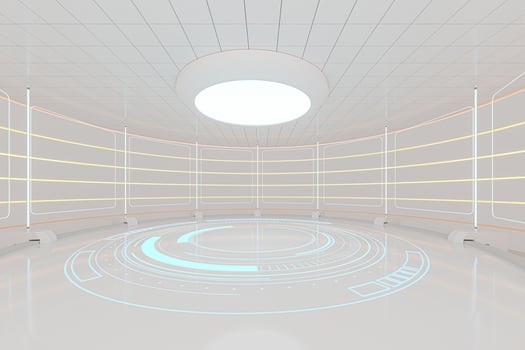 Creative round room, empty presentation room, 3d rendering. photo