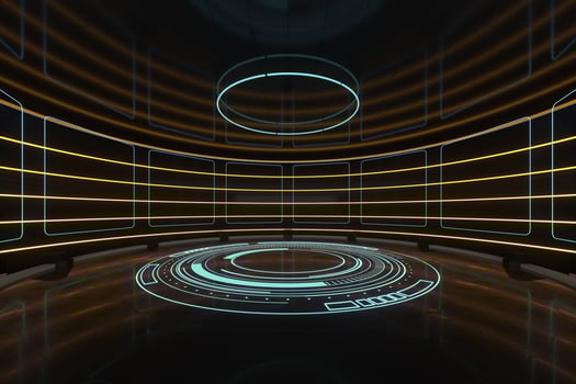 Creative round room, empty presentation room, 3d rendering. photo
