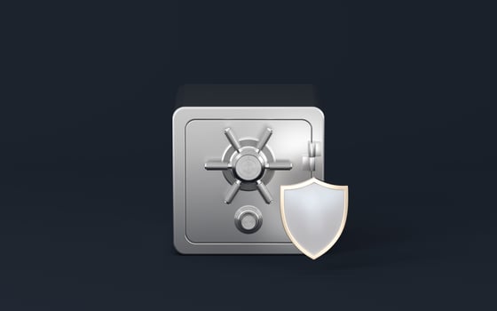 Safe box and shield, 3d rendering. photo