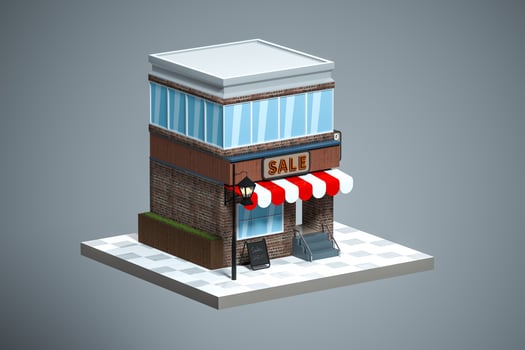 Cartoon store, modern shop building, 3d rendering. photo