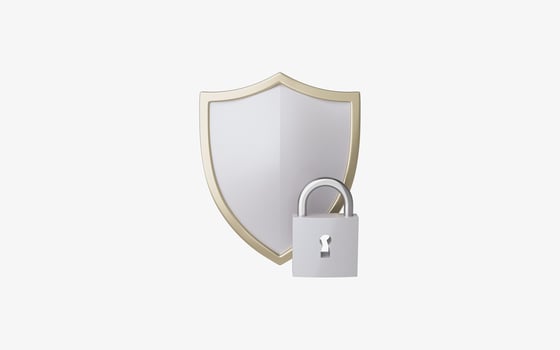 Shield and padlock with white background, 3d rendering. photo