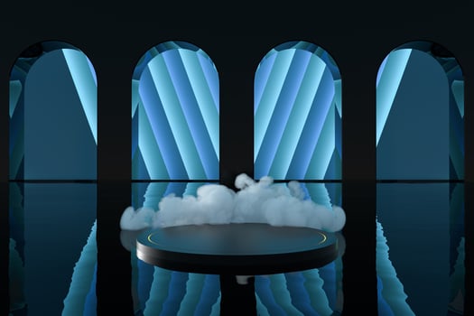 Round podium with creative geometric decoration, 3d rendering. photo