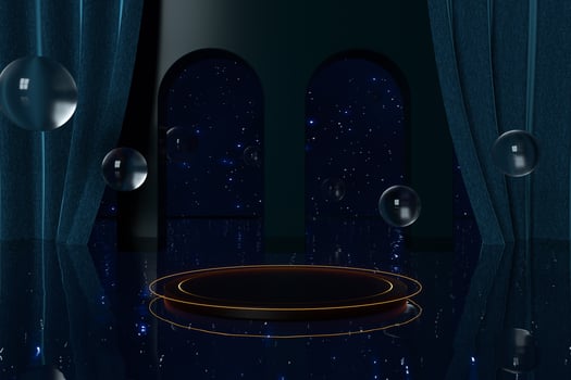 Round podium with creative geometric decoration, 3d rendering. photo