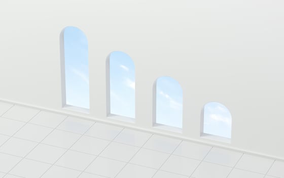 Empty room with round door in the corner, 3d rendering. photo