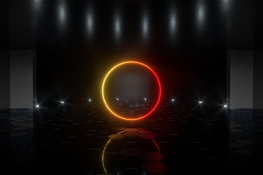 Gradient glowing lines with dark stage background, 3d rendering. photo