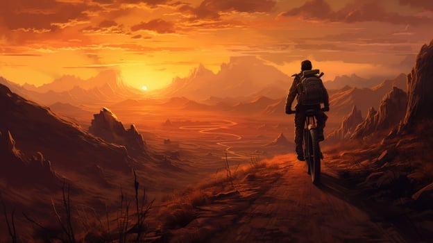 Healthy Lifestyle A Silhouette of a Cyclist on a Mountain Bike at Sunset AI Generated photo