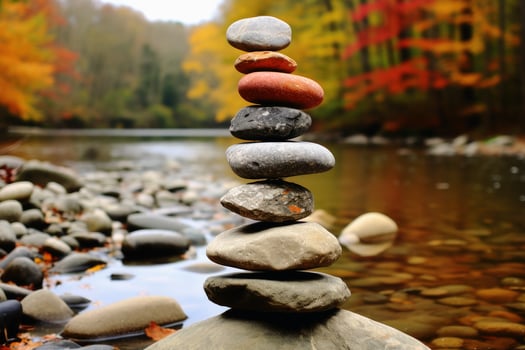 Balance of nature represented with stones and water.AI generative photo