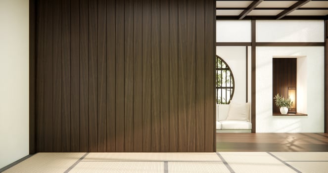 Japan room ,Muji style, Empty wooden room,Cleaning japandi room interior photo