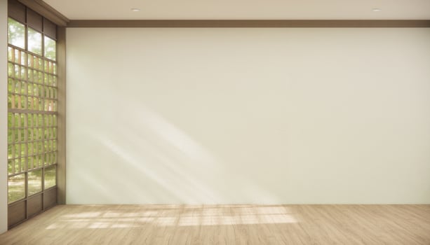 the hallway Clean japanese minimalist room interior, 3D rendering photo
