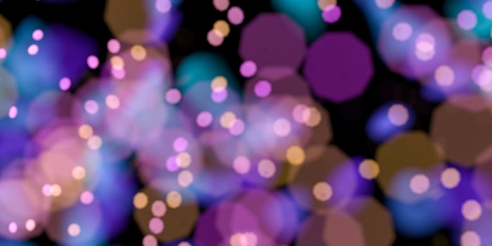 Glittering purple lights with dark background, 3d rendering. photo