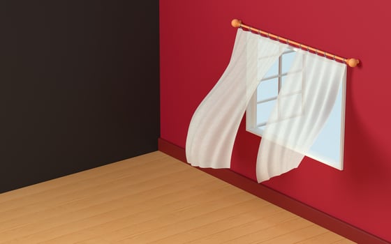 Empty room with blowing curtain, interior background, 3d rendering. photo