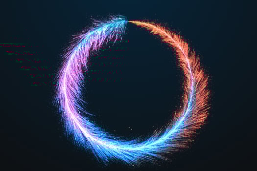 Glowing neon feather encircle around center, 3d rendering. photo