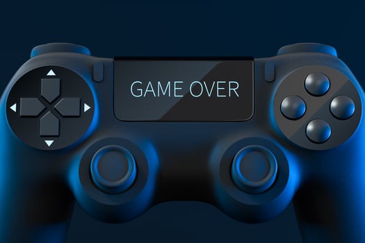 Game pad with game over on the screen, 3d rendering. photo