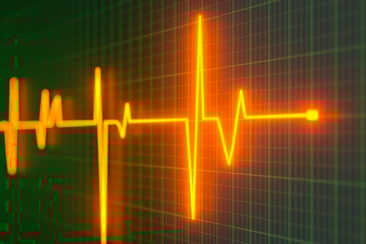 Glowing digital heartbeat line reflecting on the monitor, 3d rendering. photo
