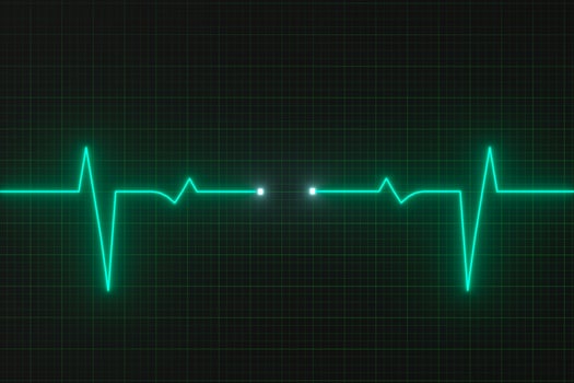 Glowing digital heartbeat line reflecting on the monitor, 3d rendering. photo