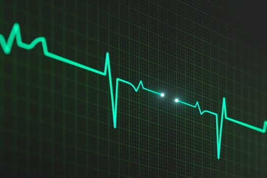 Glowing digital heartbeat line reflecting on the monitor, 3d rendering. photo