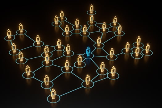 Glowing little man with information and communication concept, 3d rendering. photo