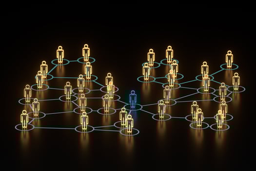 Glowing little man with information and communication concept, 3d rendering. photo
