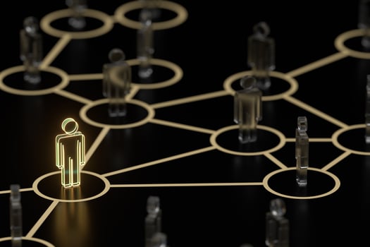 Glowing little man with information and communication concept, 3d rendering. photo