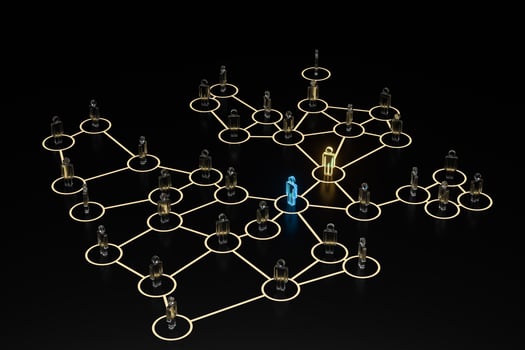 Glowing little man with information and communication concept, 3d rendering. photo