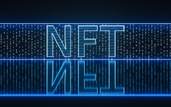 NFT nonfungible tokens concept with dark background, 3d rendering. photo